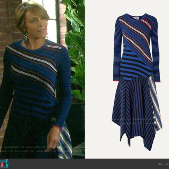 Opening Ceremony Blue and Red Striped Long Sleeve Knit Dress Cozy Quiet Luxury M - Picture 1 of 8